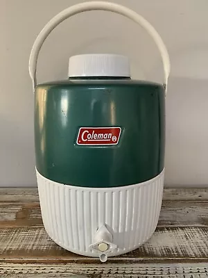 $22 • Buy Vintage 1974 COLEMAN Water Jug Drink Dispenser Cooler Green/White 2 Gallon 