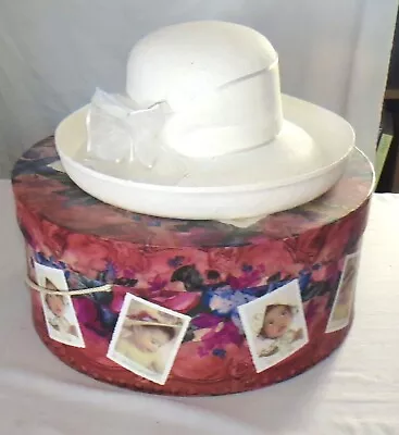 Betmar White Straw-like Hat & Child Photos Hat Box • $20