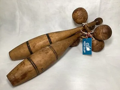 Set Of 4 Vintage Antique Wooden Weights 2 Juggling/Indian Clubs & 2 Dumbells • $188.97