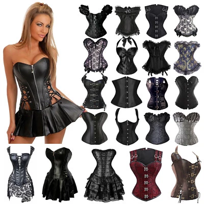 £12.79 • Buy HOT Bustier Corset Top Black Waist Training Basques Overbust Underbust Plus Size