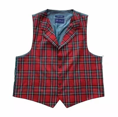 Alan Flusser Vest Red Plaid Tartan Waistcoat Suiting Unisex Scottish Xmas XXL 2X • $42