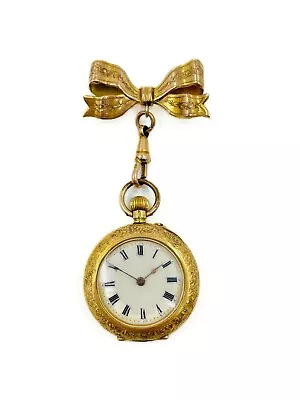 Antique 18ct Gold Ladies Cylinder Fob Watch With 9ct Gold Pin Swiss Made • £1000