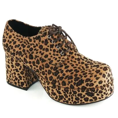 Brown Cheetah Fur Platform Loafers Disco Dancer 70s Pimp Costume Shoes Mens • $64.95