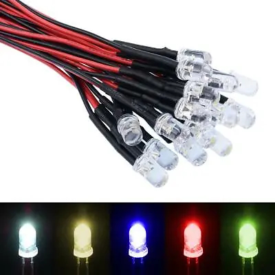£2.99 • Buy Constant Or Flashing 3mm 5mm 10mm Pre Wired Ultra Bright LED 12V 