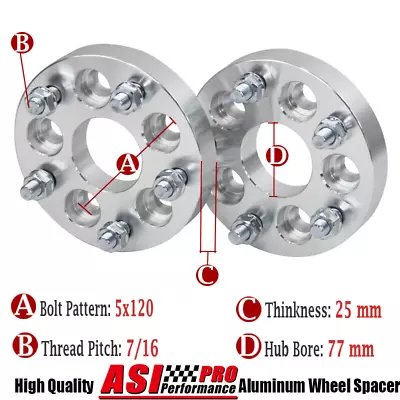 2Pcs 25Mm Wheel Spacers Adapters For Holden Commodore 5X120 7/16 Cb=77Mm AUS • $69