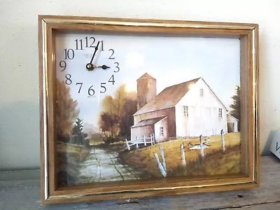 Vintage Verichron Glass Oak Wood Finish Wall Clock Country Barn Quartz Working • $41.25