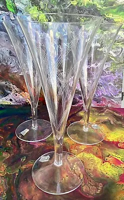 Vtg Estate Lot 3 Fostoria Etched Crystal Champagne Wine Glasses 9”x 4” No Chips • $20