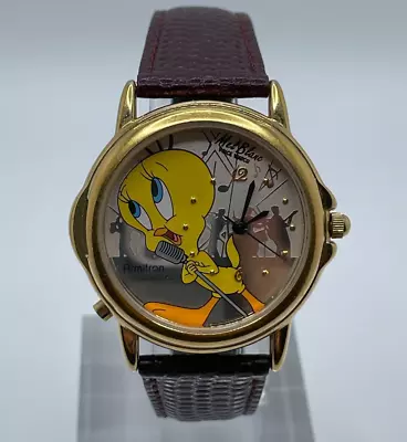 Armitron Tweety Watch 1998 Mel Blanc Voice 2200/370 Gold Tone Case Maroon Band • $27.20