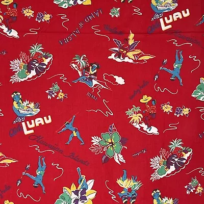 Vtg Joan Kessler Concord Fabric Luau Hawaiian Islands Cotton Red 88  X 42  READ • $23.99