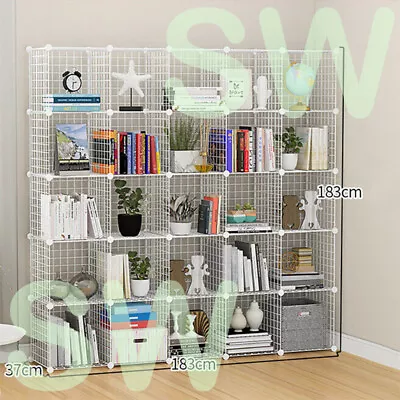 25 Cube DIY Storage Cabinet Metal Wire Mesh Shelf Organiser Bookcase Rack White • $127.99