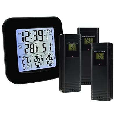 $33.55 • Buy Wireless Weather Station Thermometer, 3 Indoor Outdoor Sensor Clock & LED Lights