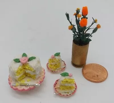 Dollhouse Miniature Cake And Flowers Handmade $14.00 • $14