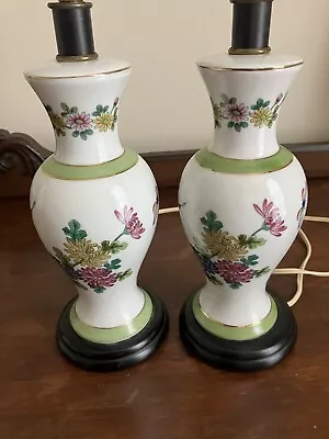 Vintage Porcelain Boudoir Lamps Pair  Made In Japan  Wood Base PreOwned EUC • $39.99