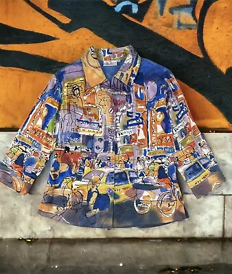 Michael Leu Cotton Shirt /Jacket Size M New York City Scene 3/4 Sleeves Artsy • $29.99