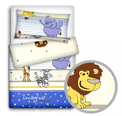 BABY BEDDING SET 120x90 PILLOWCASE DUVET COVER 2PC FIT COT 120x60 SAFARI BLUE • £13.89