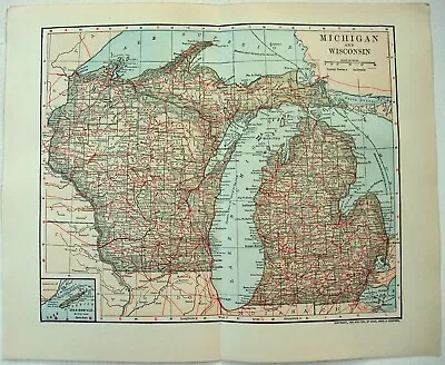 Michigan & Wisconsin - Original 1903 Map By Dodd Mead & Company. Antique • $18