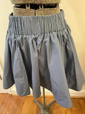 H&M Divided Blue Cotton Circle/Swing Elastic Waist Pleated Mini Skirt Sz 8 • $9