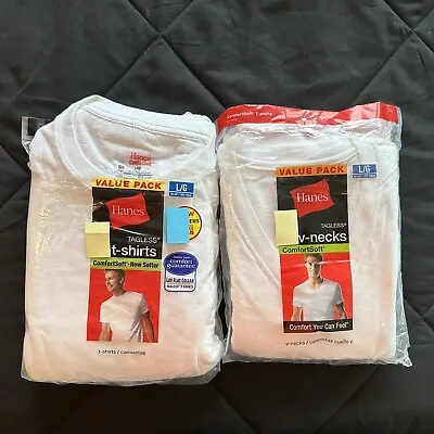 7 Hanes White T-Shirts/V-Necks Men’s Large New/Open Package - Read Description • $11.04