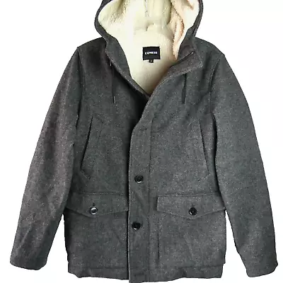 Express Men’s Size XS TP Textured Sherpa Water-Resistant Wool Gray Parka • $92