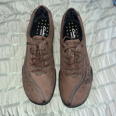 $22.99 • Buy Clarks Wave Wheel Walking Shoes Brown Leather Lace Up Sneakers Womens US 9.5