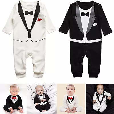 Baby Infant Boy Gentleman Romper Jumpsuit Tuxedo Formal Newborn Party Wedding • $17.85