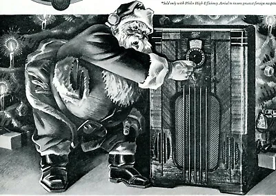 1936 Original Philco Radio Ad. Model 116X De Luxe. Jolly Santa Claus. Big Page • $8.99