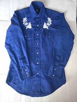 Chute #1 Vintage Pearl Snap Blue Embroidered Western Shirt • $19.99