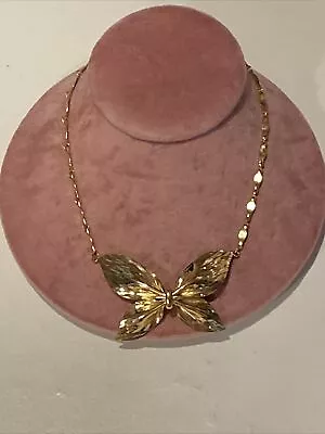 Vintage Napier Krinkled Shiny Metal Butterfly Necklace • $20