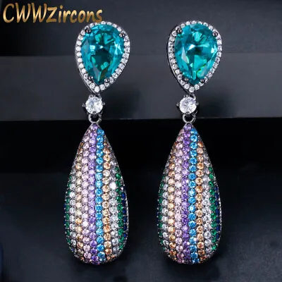 Micro Pave Black Gold Cubic Zirconia Long Dangle Drop Rainbow Earrings For Lover • $12.18