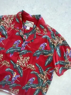 Paradise Found Men Large Hawaiian Shirt Red Parrot Magnum PI Cotton Vtg 90s EUC • $35