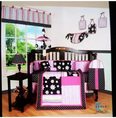 Geenny 13 Piece Crib Bedding Set Pink/Black Daisies • $34.95