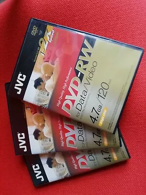 £5 • Buy JVC  DVD-RW  VIDEO DATA  STORAGE  120min  4.7GB Single Sided. ( Pack Of 3 Discs)