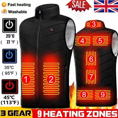 Heated Vest Winter Men Women Electric USB Jacket Heating Coat Warm Gilet Thermal • £18.58