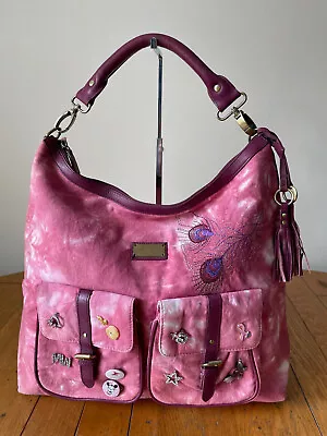 Butterfly Matthew Williamson Pink Cotton Canvas Handbag Shoulder Slouch Hobo Bag • £12.99