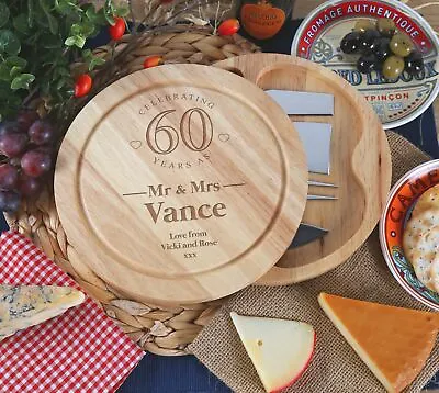 £26.99 • Buy 60th Wedding Anniversary Couple Gifts Personalised Engraved Cheeseboard Gift Set