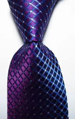 New Classic Checks Purple White Blue JACQUARD WOVEN 100% Silk Men's Tie Necktie • $7.99