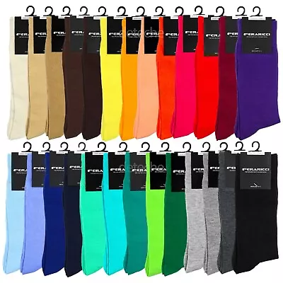 Feraricci Men Bold Colorful Solid Crew Casual Dress Socks Size 10-13 Shoe 8-12  • $7.95