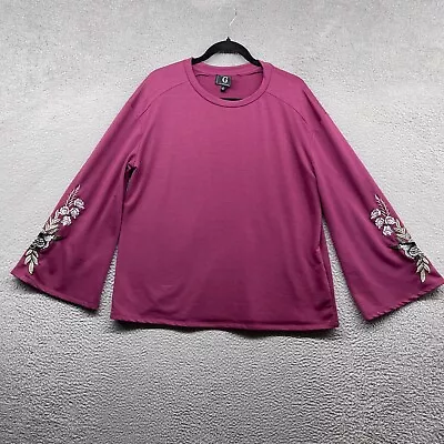 G By Giuliana Womens Blouse Pink Long Flare Sleeve Floral Embroidered Size XL • $11.97
