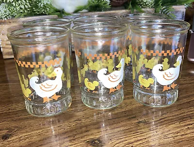 Vintage Bama Jelly Jar Juice Glasses Set Of 6 Ducks White Yellow Orange • $60