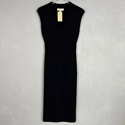 Michael Kors Size S Black Body Con Midi Dress Ribbed Stretch Sleeveless NEW • $35