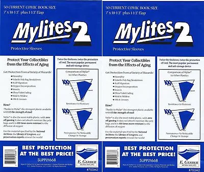 100 Mylites2 CURRENT (Modern) 2 Mil Mylar Comic Sleeve Bags  By E. Gerber 700M2 • $33.99