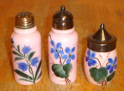 Antique Mt. Washington Hand Painted Pink Salt & Pepper Shaker Set W/ Mustard Pot • $95