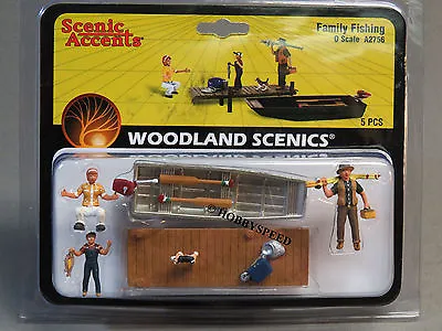 WOODLAND SCENICS FAMILY FISHING O GAUGE Train Figures Boat Dock Pole WDS2756 NEW • $24.84