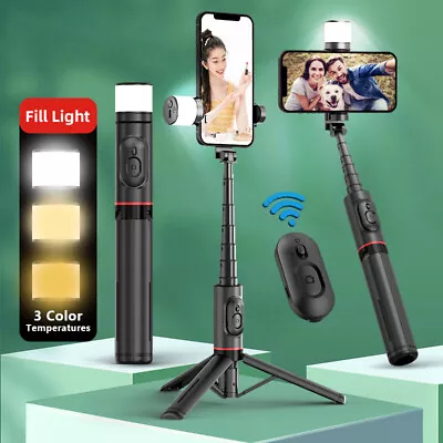 Telescopic Bluetooth Selfie Stick Phone Holder Stable Tripod +Light For IPhone • £13.91