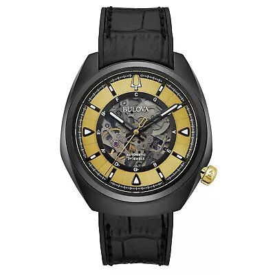 Bulova Men's Automatic Grammy Skeleton Dial Black 21 Jewels Watch 44.5MM 98A241 • $265.99