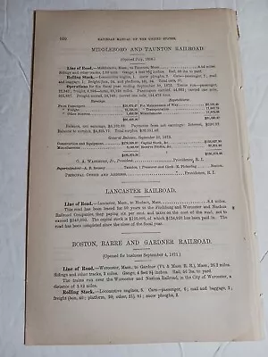 1875 Train Report MIDDLEBORO & TAUNTON RAILROAD Massachusetts A. E. Swasey Supt • $8.95