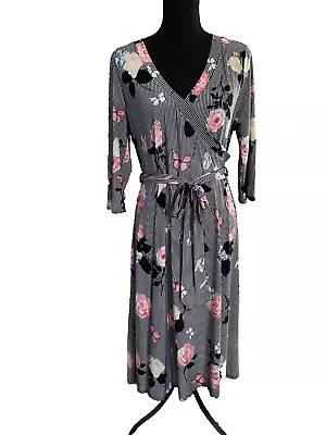 Mlle Gabrielle Faux Wrap Dress 1X Butterfly Print On Vertical Stripes Circle • $28.49