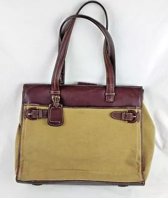 Franklin Covey Canvas Leather Business Computer Bag Briefcase Messenger Brown • $39.05