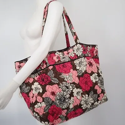 ❤️ VERA BRADLEY Mocha Rouge Get  XL LARGE TOTE Floral Pink Brown • $45.50