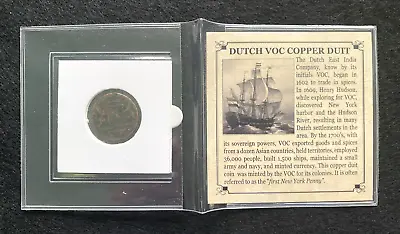 First New York Penny VOC Copper Coin 1700's - COA & History & Holder Inc • $12.25